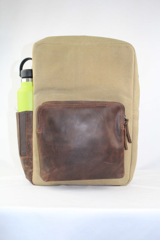 Vintage Handmade Leather Backpack - Khaki