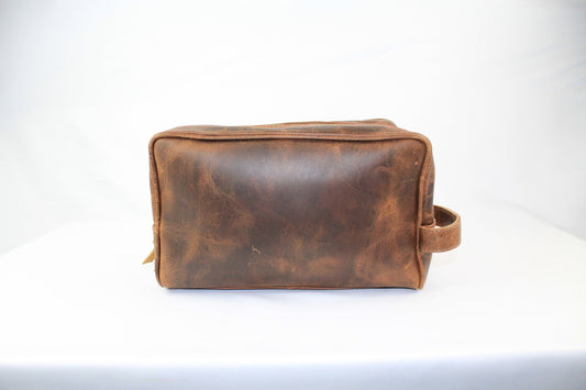 Vintage Handmade Brown Genuine Leather Toiletry Bag