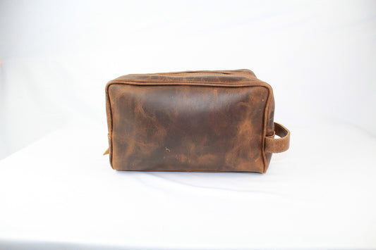 Vintage Handmade Brown Genuine Leather Toiletry Bag