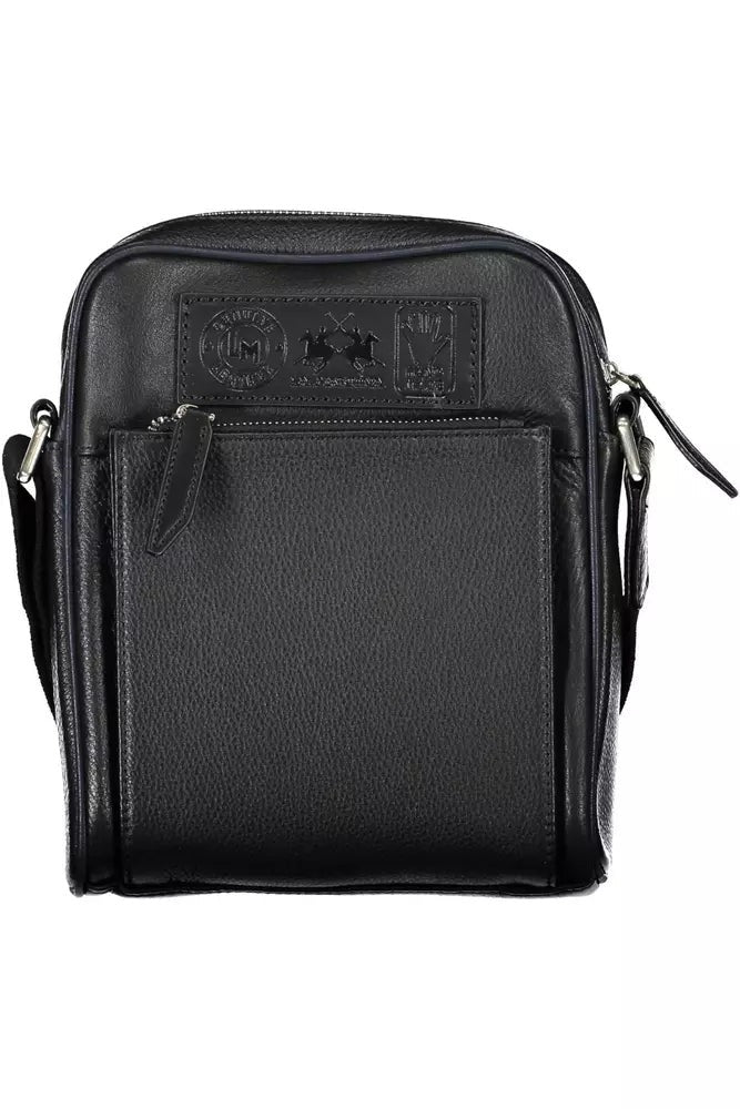 La Martina Black Leather Men Shoulder Bag