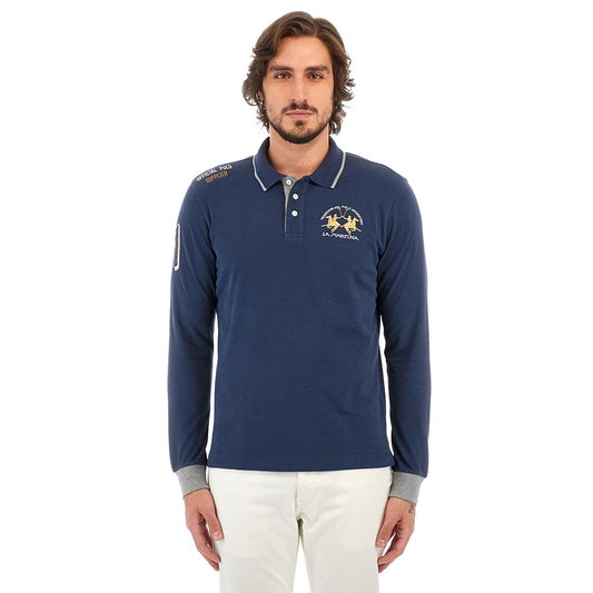 La Martina Blue Cotton Polo Shirt