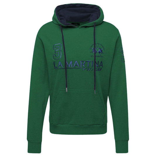 La Martina Elegant Green Hooded Cotton Sweatshirt