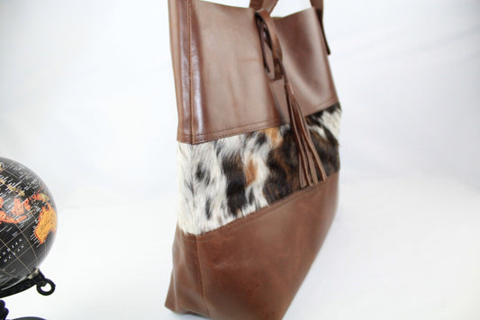 Vintage Handmade Brown Leather Tote Bag - Cowhide