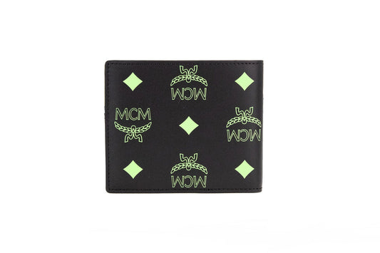 MCM Small Black Summer Green Smooth Visetos Monogram Logo Leather Bifold Wallet