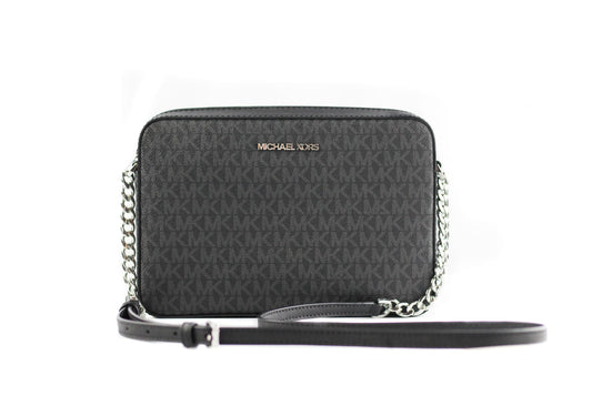 Michael Kors Jet Set Large East West Saffiano Leather Crossbody Bag Handbag Black Signature