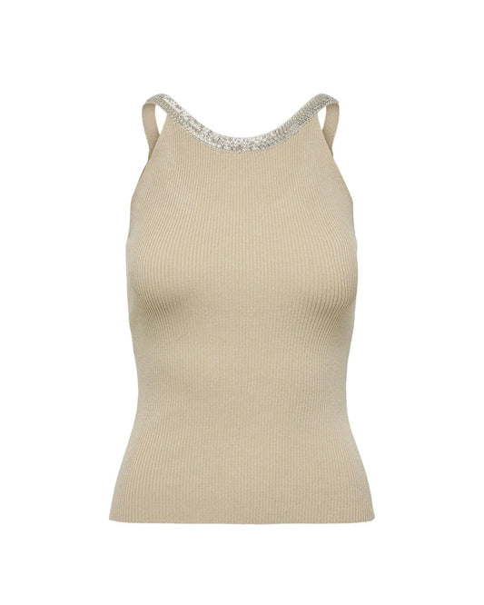 Only Beige Nylon Elastane Tank Tops