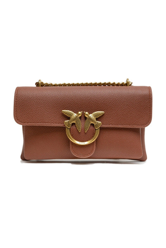 PINKO Brown Leather Love Small Shoulder Bag