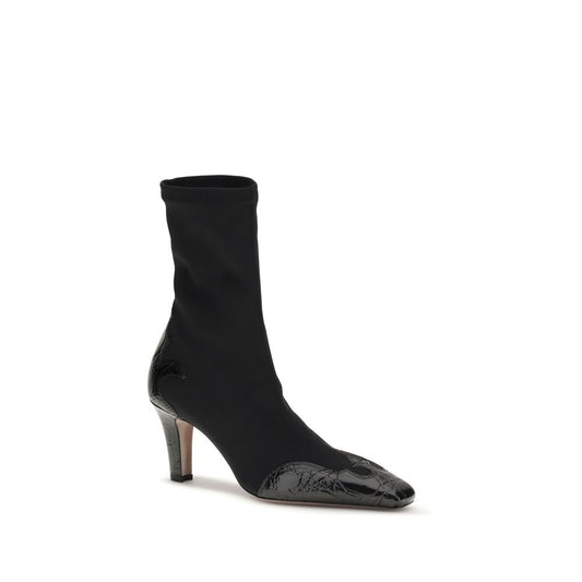 Paris Texas Black Calf Leather Bos Taurus Ankle Boots
