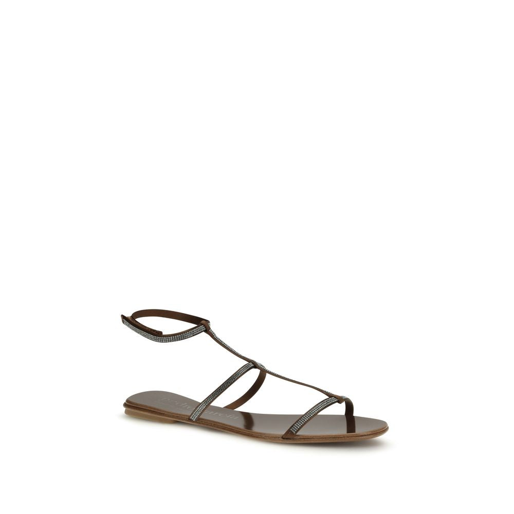 Pedro García Brown Calf Leather Bos Taurus Strap-On Sandals