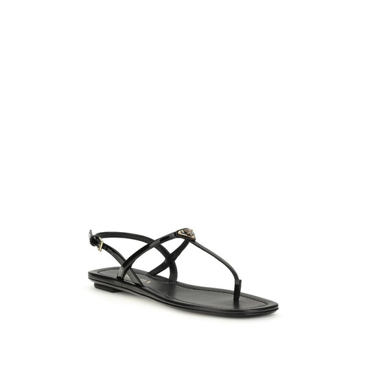 Prada Black Calf Leather Bos Taurus Flip-Flop Sandals