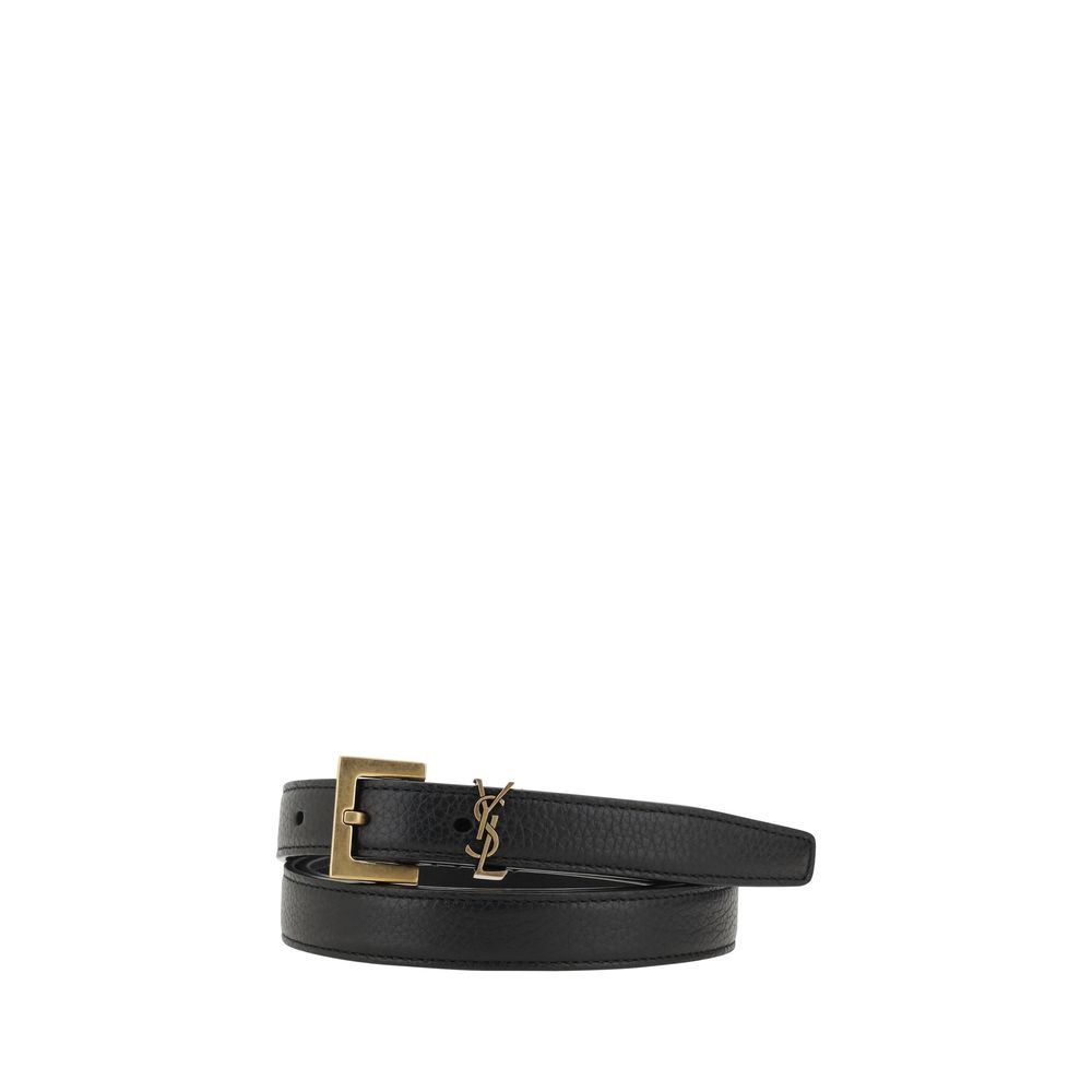 Saint Laurent Black Calf Leather Bos Taurus Regular Belt