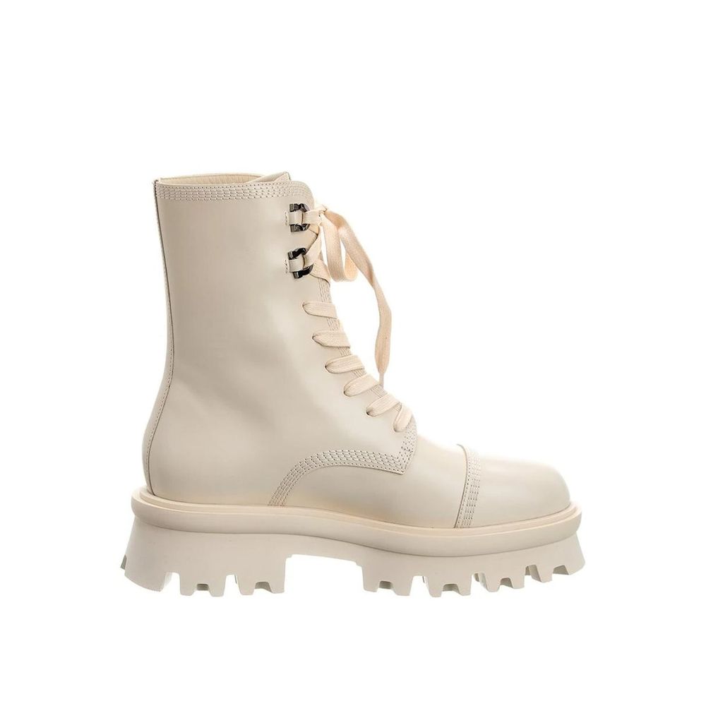 Salvatore Ferragamo White Calfskin Lace-Up Boots