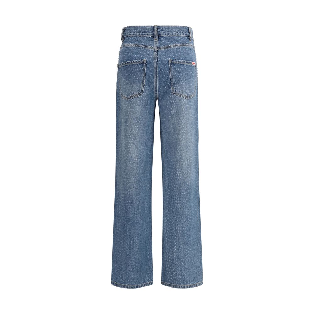 Self-Portrait Blue Cotton Straight-Leg Jeans