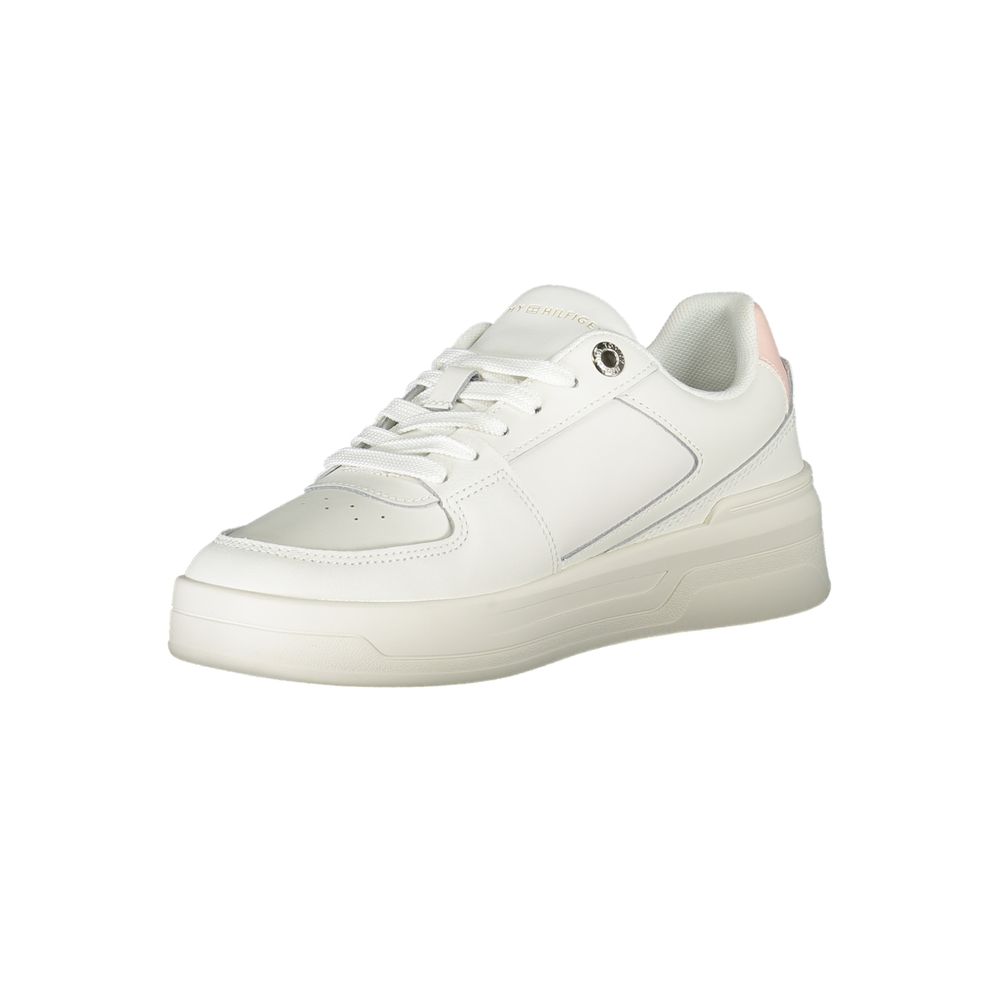 Tommy Hilfiger Elegant White Lace-Up Sneakers with Contrast Detail