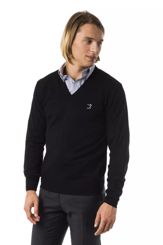 Uominitaliani Black Merino Wool Men Sweater