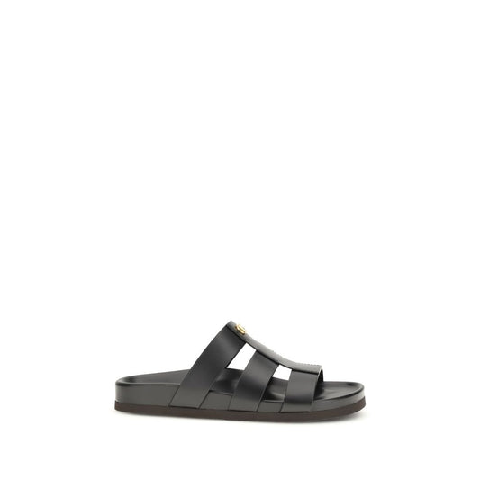 Valentino Garavani Black Calf Leather Bos Taurus Sandals