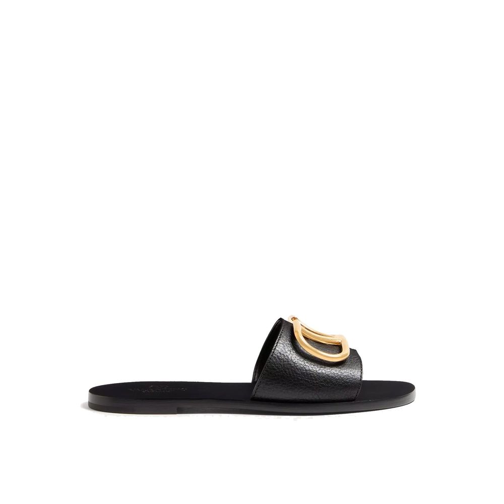 Valentino Garavani Black Calfskin Flat Sandals
