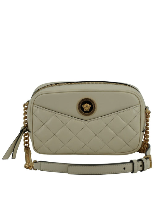 Versace Elegant White Lamb Leather Shoulder Bag