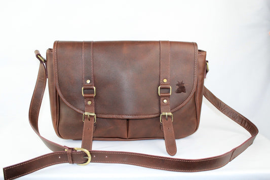 Vintage Handmade Leather Briefcase & Shoulder Bag