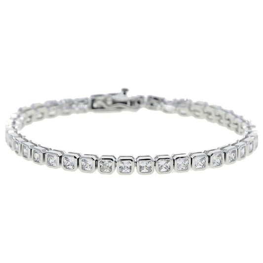 Lea Moda Silver Plated Tennis Bracelet 5A Cubic Zirconia Iced Out Geometric Square 7.5 inch