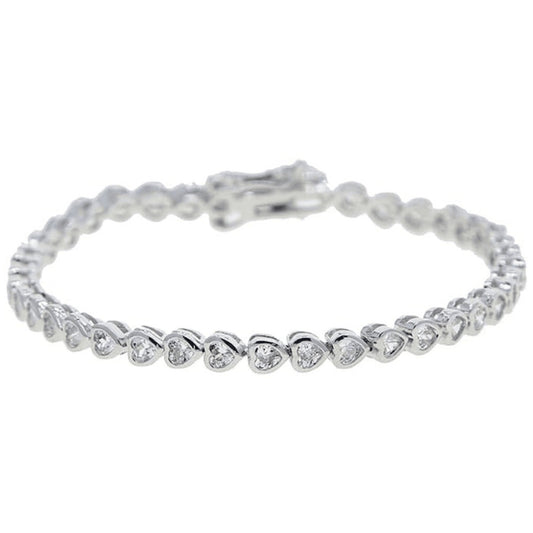 Lea Moda Silver Plated Tennis Bracelet 5A Cubic Zirconia Iced Out Geometric Heart 7.5 inch