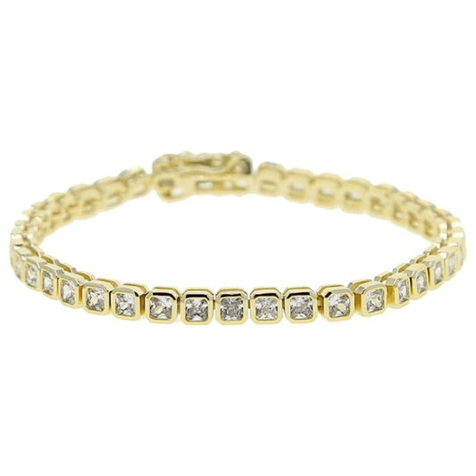 Lea Moda Gold Plated Tennis Bracelet 5A Cubic Zirconia Iced Out Geometric Square 7.5 inch