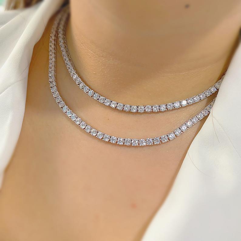 Sparkling Cubic Zirconia Tennis Necklace.