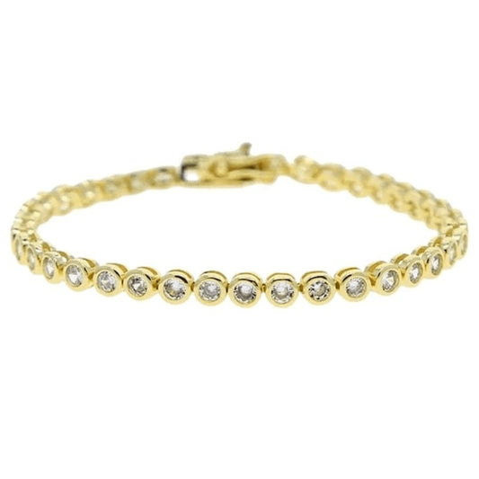 Lea Moda Gold Plated Tennis Bracelet 5A Cubic Zirconia Iced Out Geometric Round 7.5 inch