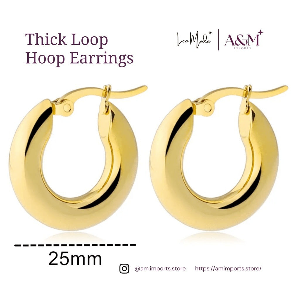 Lea Moda 18K Gold Plated Minimalist Chunky Hoop Earrings - Stainless Steel