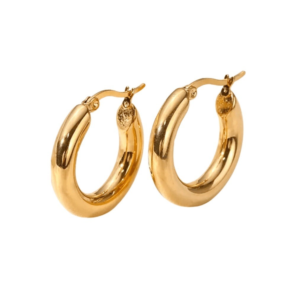 Lea Moda 18K Gold Plated Minimalist Chunky Hoop Earrings - Stainless Steel