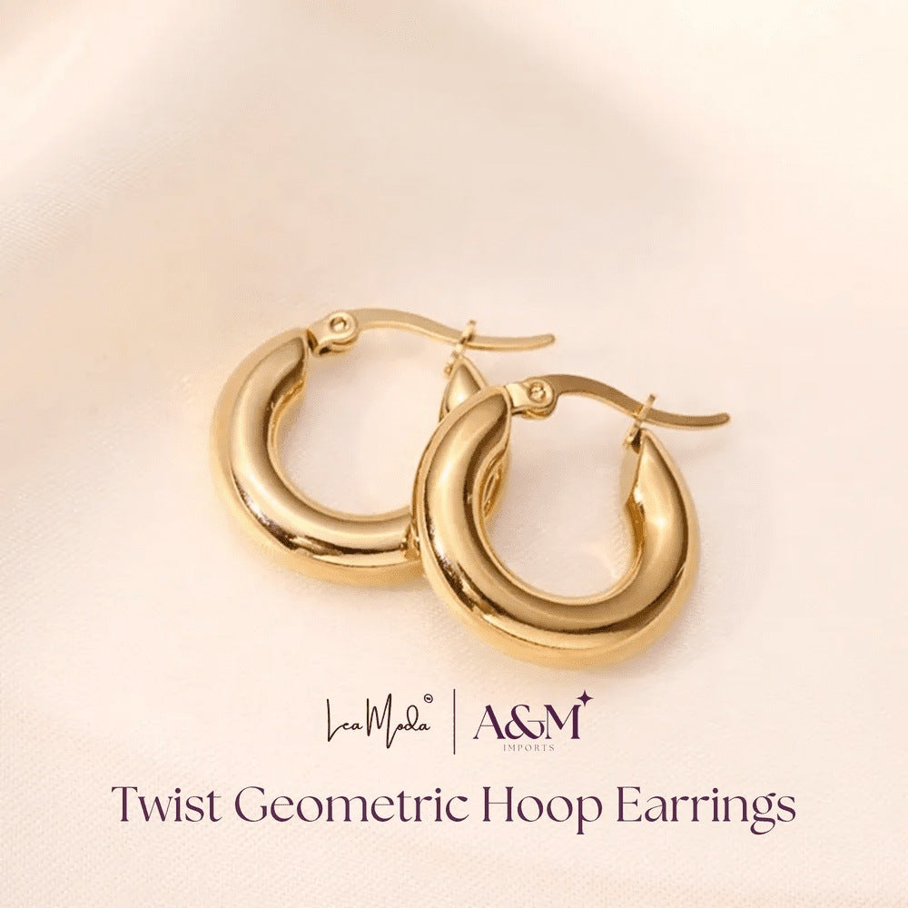 Lea Moda 18K Gold Plated Minimalist Chunky Hoop Earrings - Stainless Steel