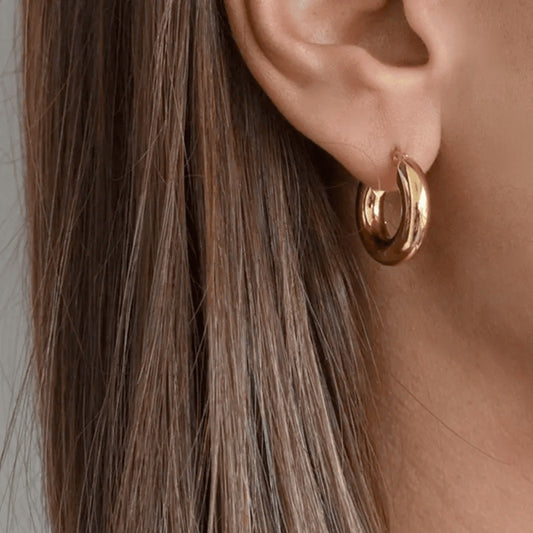 Lea Moda 18K Gold Plated Minimalist Chunky Hoop Earrings - Stainless Steel