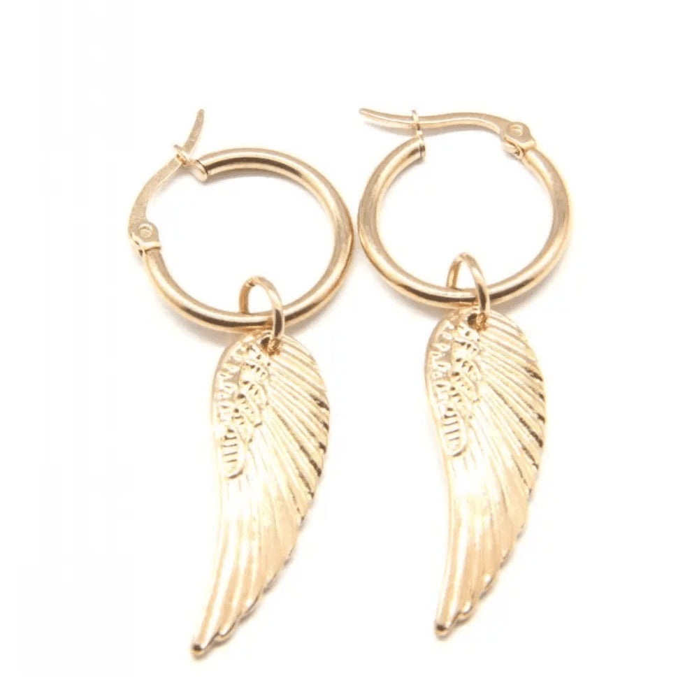 Lea Moda 18k Gold Wing Charm Drop Earring Angel Wing Hoop Earrings