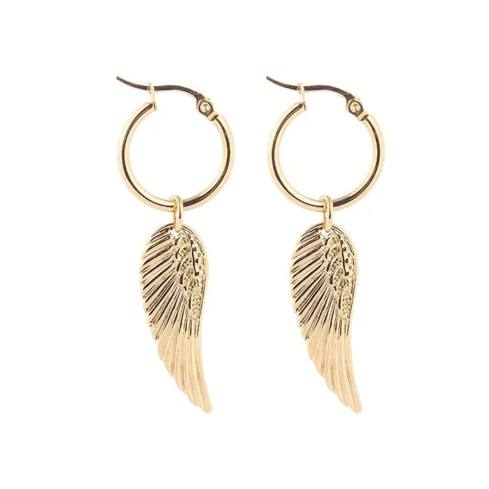 Lea Moda 18k Gold Wing Charm Drop Earring Angel Wing Hoop Earrings