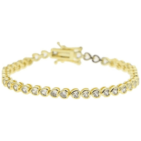 Lea Moda Gold Plated Tennis Bracelet 5A Cubic Zirconia Iced Out Geometric Heart 7.5 inch