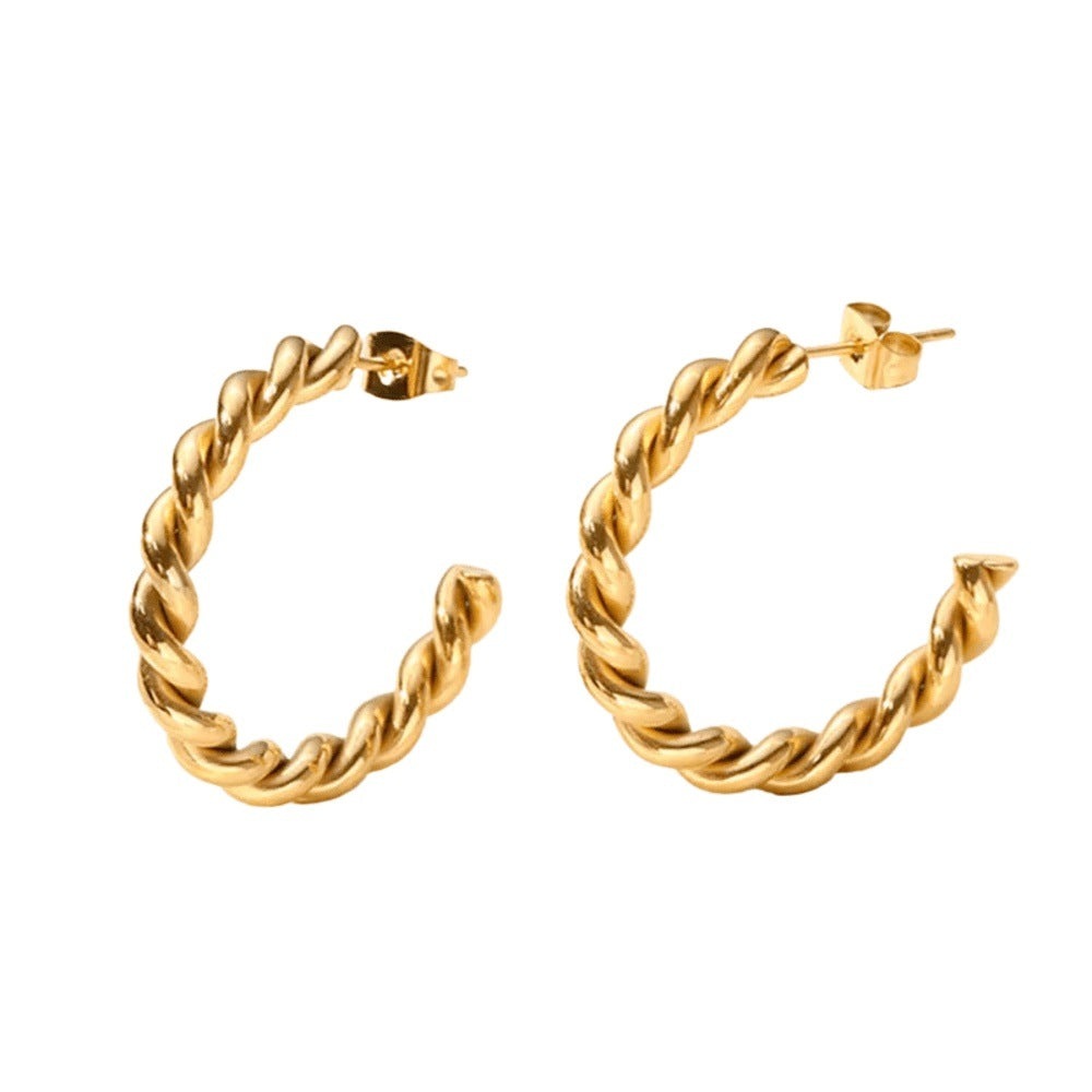 Lea Moda 18K Gold Plated - Chic Braided Rope Chain Twist - Geometric Hoops