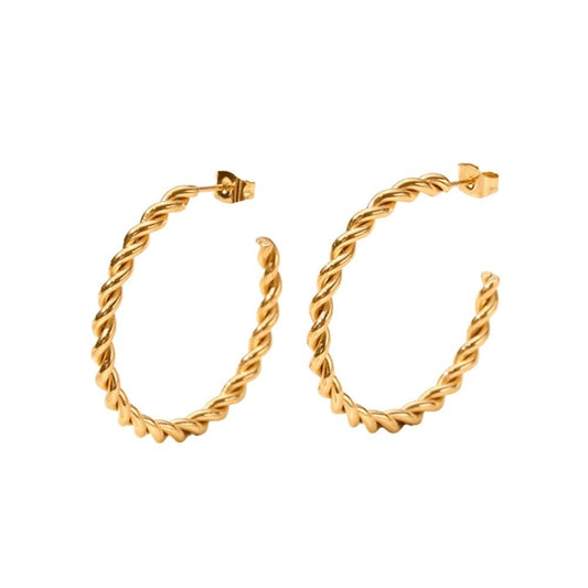 Lea Moda 18K Gold Plated - Chic Braided Rope Chain Twist - Geometric Hoops