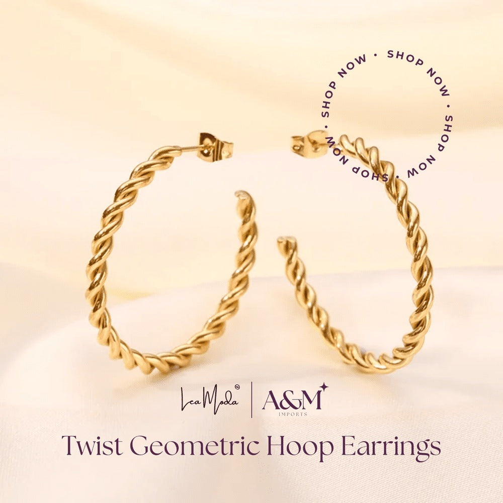 Lea Moda 18K Gold Plated - Chic Braided Rope Chain Twist - Geometric Hoops