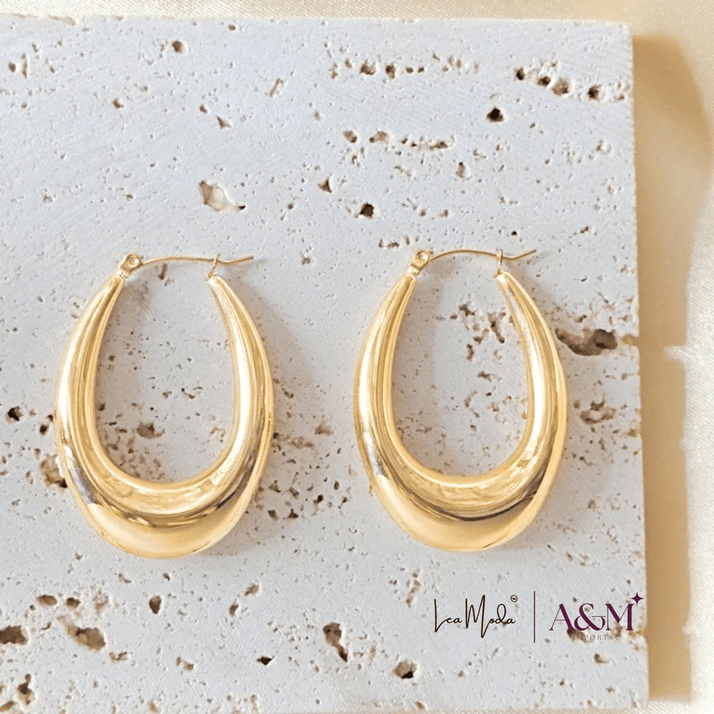 Lea Moda Hollow Out Hoop Earrings - 18K Gold Plated Stainless Steel