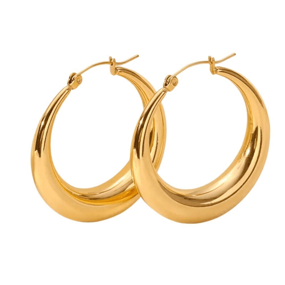 Lea Moda 18k Gold Plated Chunky Hoop Earrings - Stainless Steel