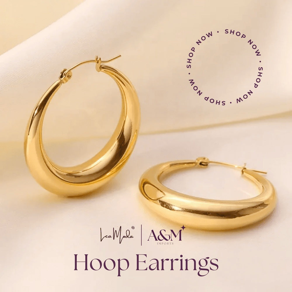 Lea Moda 18k Gold Plated Chunky Hoop Earrings - Stainless Steel