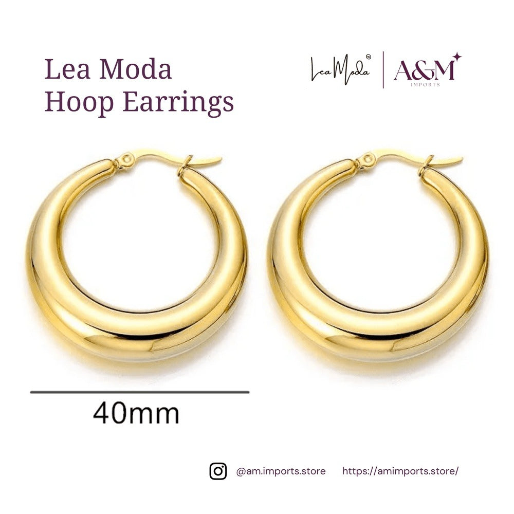 Lea Moda 18k Gold Plated Chunky Hoop Earrings - Stainless Steel