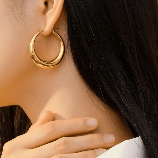Lea Moda 18k Gold Plated Chunky Hoop Earrings - Stainless Steel