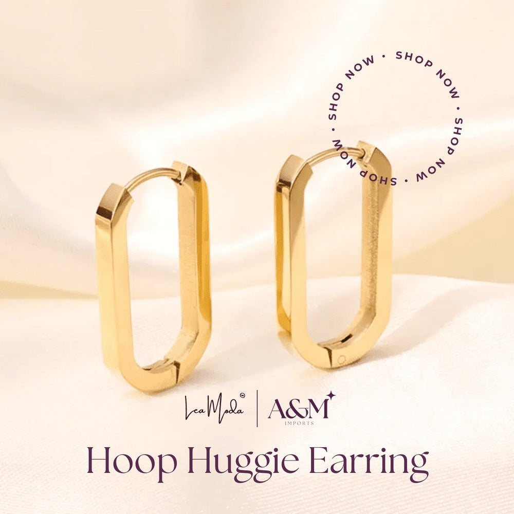 Lea Moda 18K Gold Plated Geometric Hoop Huggies - U Shape Earrings