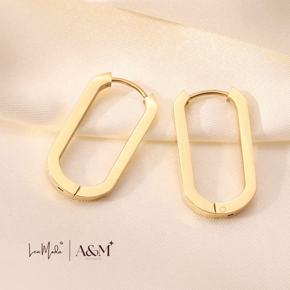 Lea Moda 18K Gold Plated Geometric Hoop Huggies - U Shape Earrings