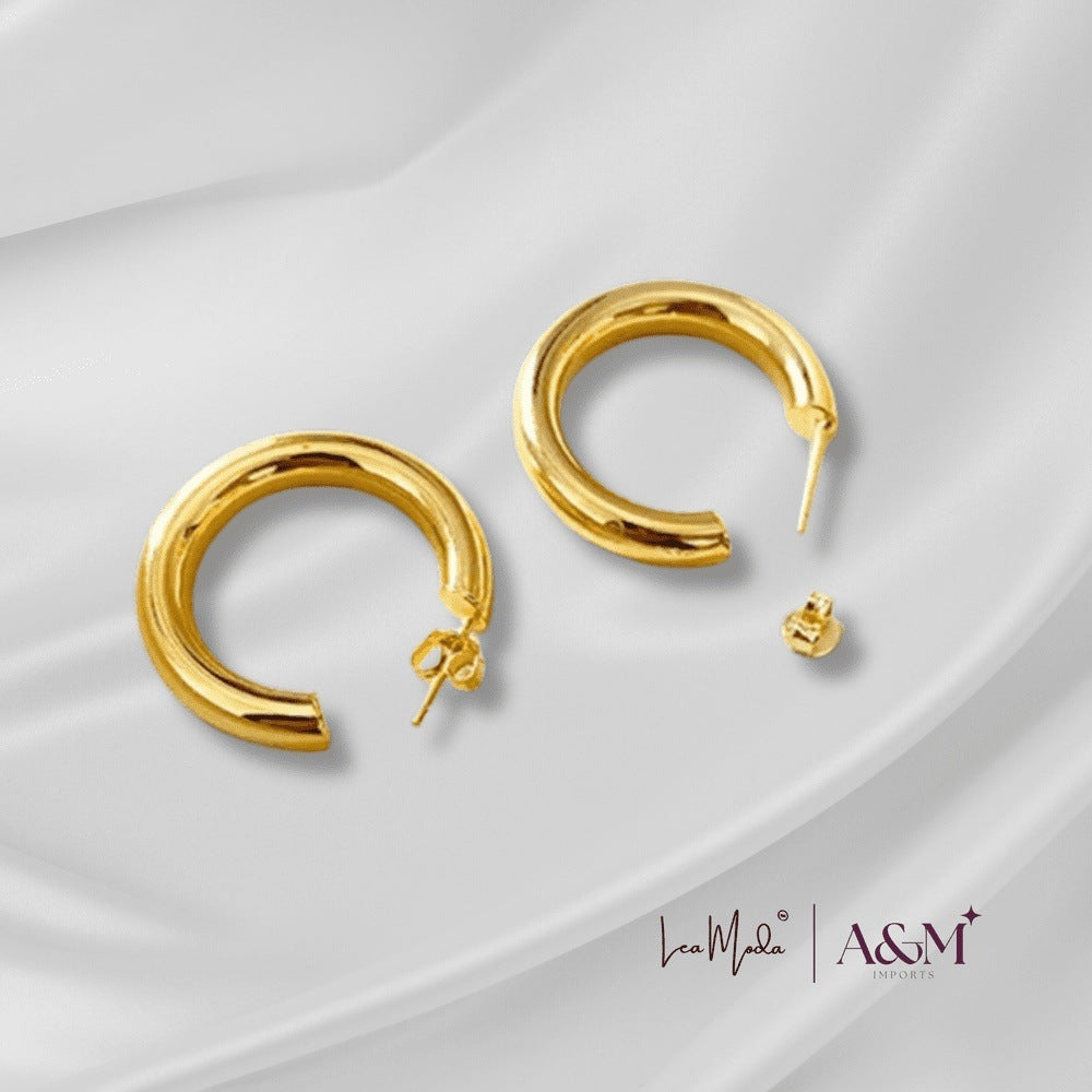 Lea Moda Gold Tube Hoops - 18K Golded Plated - Stainless Steel