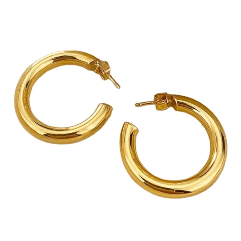 Lea Moda Gold Tube Hoops - 18K Golded Plated - Stainless Steel