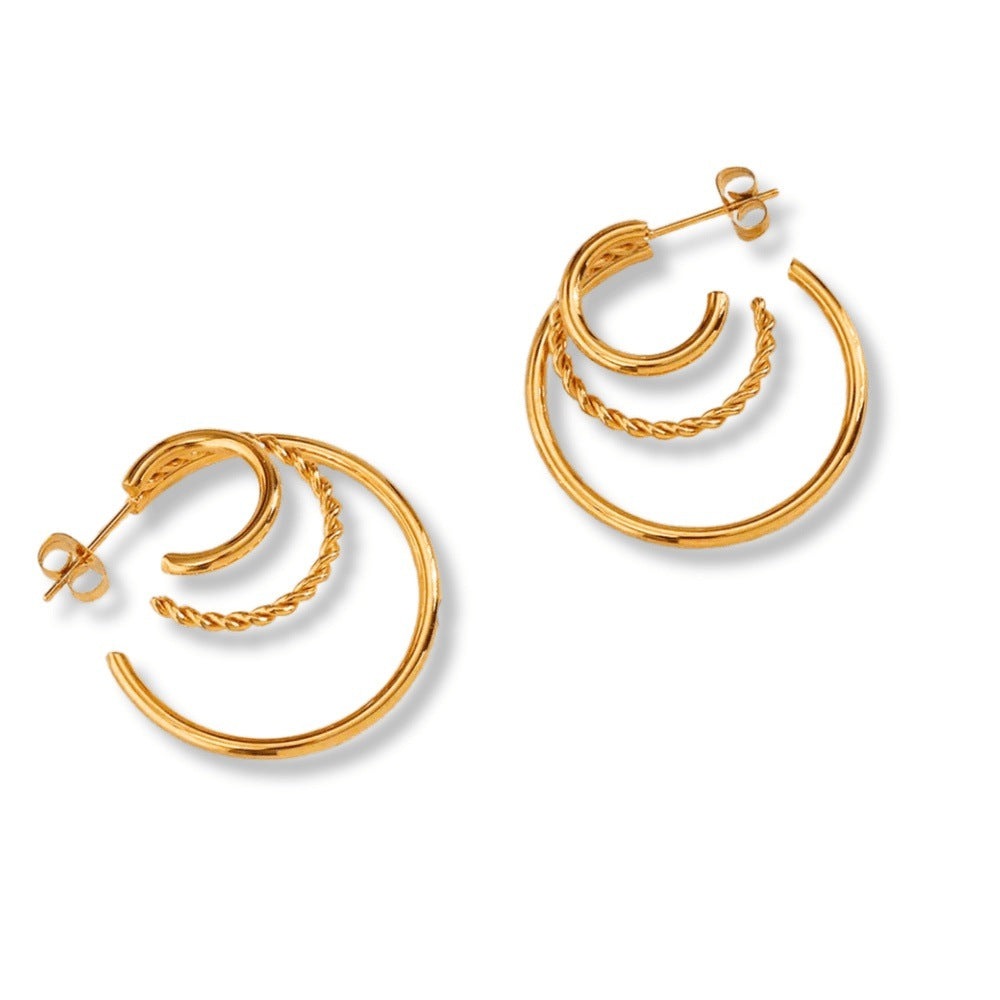 Lea Moda Hollow Twist C Shape Earrings - 18k Gold Plated Stainless Steel