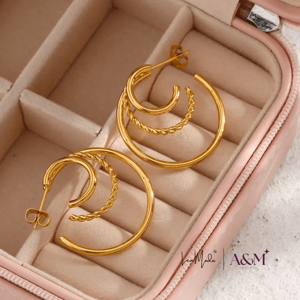 Lea Moda Hollow Twist C Shape Earrings - 18k Gold Plated Stainless Steel