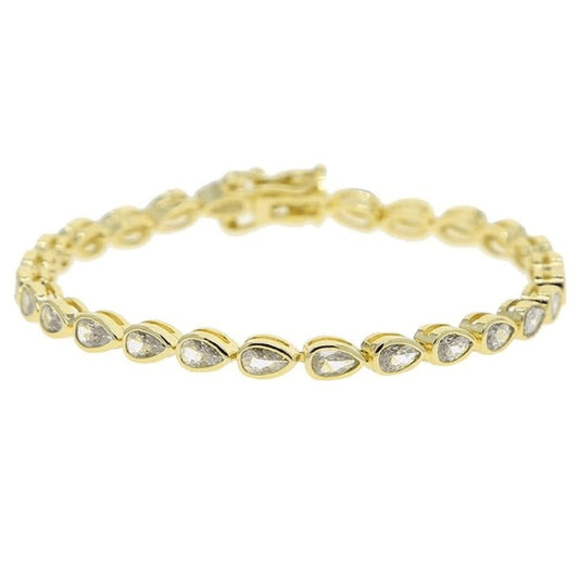 Lea Moda Gold Plated Tennis Bracelet 5A Cubic Zirconia Iced Out Geometric Teardrop 7.5 inch